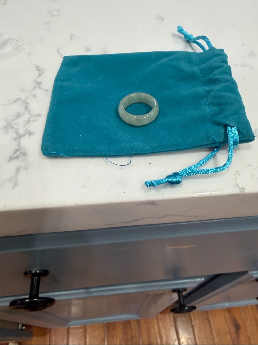 Teal Drawstring Pouch with Jade Ring - children or pinky size 4 Accessories - Picture 2 of 4